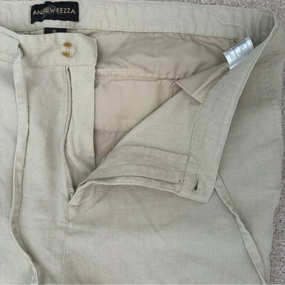 Andrew Fezza Linen Blend Zip Tie Straight Leg Cream Pants Sz XL - Picture 7 of 14